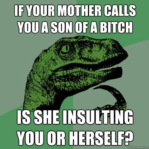 If your mother calls you a son of a bitch is she insulting you or herself?  Philosoraptor