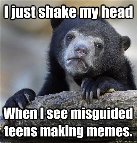 I just shake my head When I see misguided teens making memes.  Confession Bear