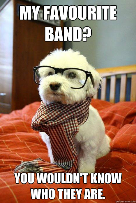 My favourite band? you wouldn't know who they are. Caption 3 goes here  Hipster Dog
