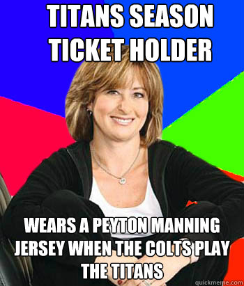 Titans season ticket holder Wears a Peyton Manning jersey when the colts play the Titans  Sheltering Suburban Mom