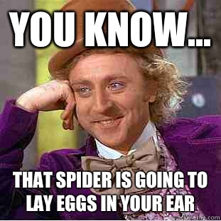 You know... That spider is going to lay eggs in your ear  Condescending Wonka