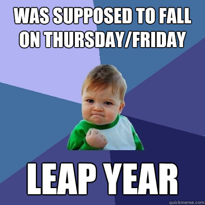 Was supposed to fall on thursday/friday leap year  Success Kid