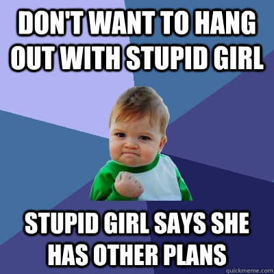 Don't want to hang out with stupid girl Stupid girl says she has other plans  Success Kid