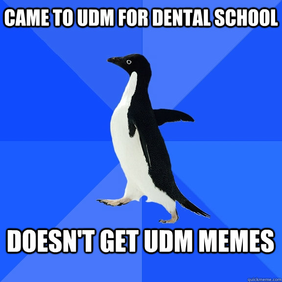 Came to udm for dental school doesn't get udm memes   - Came to udm for dental school doesn't get udm memes    Socially Awkward Penguin