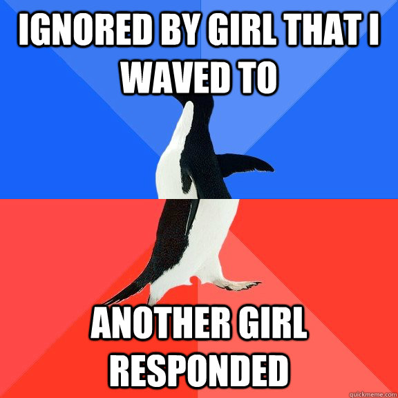 ignored by girl that i waved to Another girl responded  Socially Awkward Awesome Penguin