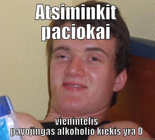 ATSIMINKIT PACIOKAI VIENINTELIS PAVOJINGAS ALKOHOLIO KIEKIS YRA 0 10 Guy