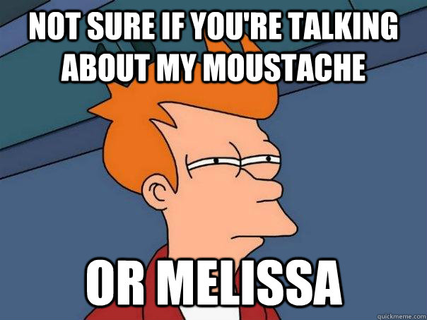 Not sure if you're talking about my moustache Or Melissa - Not sure if you're talking about my moustache Or Melissa  Futurama Fry