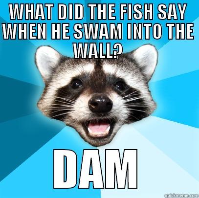 WHAT DID THE FISH SAY WHEN HE SWAM INTO THE WALL? DAM Lame Pun Coon