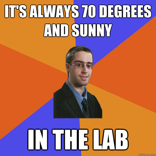 it's always 70 degrees
and sunny in the lab  Engineering Grad Student