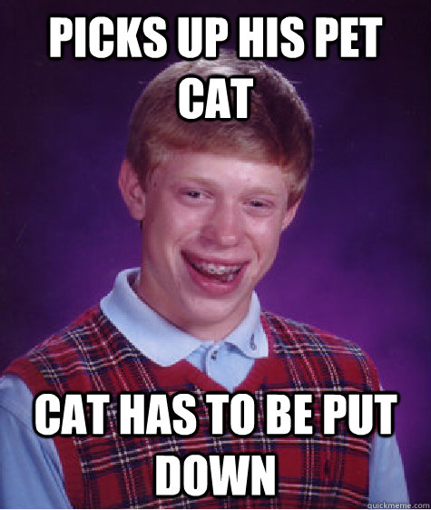 Picks up his pet cat cat has to be put down  Bad Luck Brian