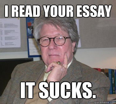 i read your essay it sucks. - i read your essay it sucks.  Humanities Professor