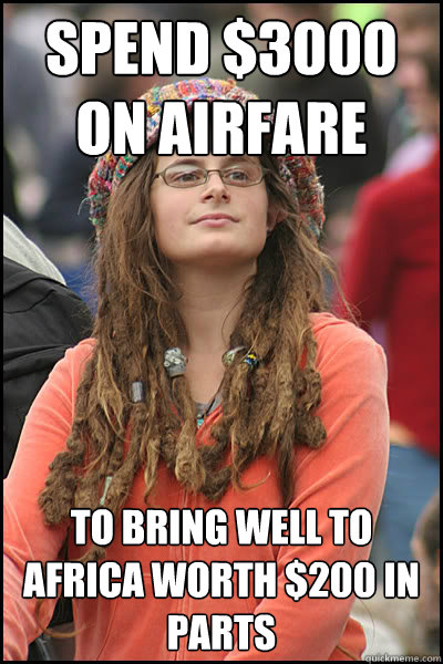 Spend $3000 on airfare to bring well to Africa worth $200 in parts  College Liberal