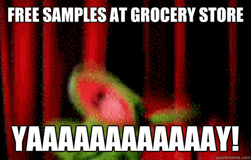 Free samples at grocery store Yaaaaaaaaaaaay!  