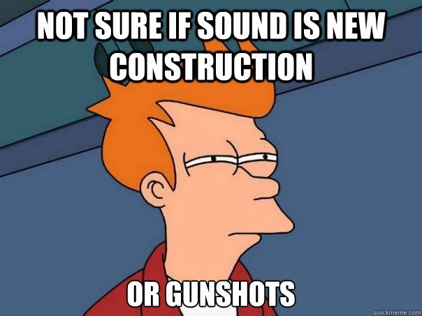 not sure if sound is new construction or gunshots  Futurama Fry