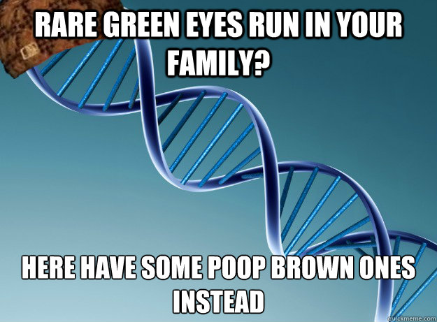 RARE GREEN EYES RUN IN YOUR FAMILY? HERE HAVE SOME POOP BROWN ONES INSTEAD - RARE GREEN EYES RUN IN YOUR FAMILY? HERE HAVE SOME POOP BROWN ONES INSTEAD  Scumbag Genetics