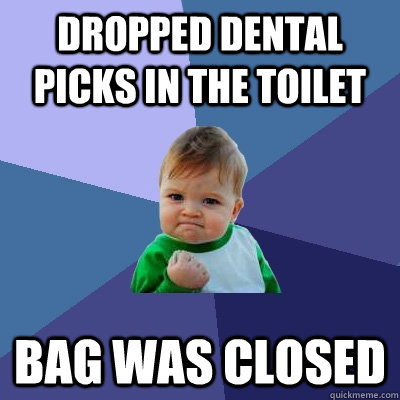 Dropped dental picks in the toilet bag was closed  Success Kid