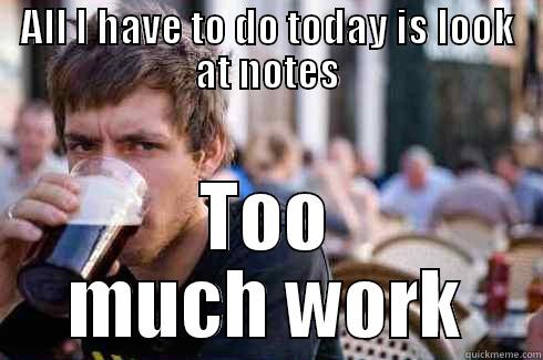 How I feel today - ALL I HAVE TO DO TODAY IS LOOK AT NOTES TOO MUCH WORK Lazy College Senior