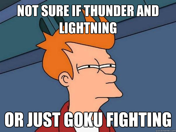 Not sure if thunder and lightning Or just Goku fighting  Futurama Fry