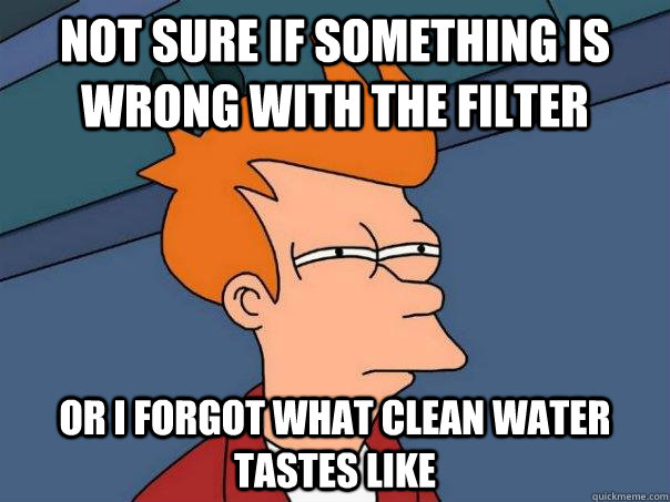 Not sure if something is wrong with the filter or I forgot what clean water tastes like  - Not sure if something is wrong with the filter or I forgot what clean water tastes like   Futurama Fry