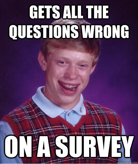 Gets all the questions wrong on a survey  Bad Luck Brian