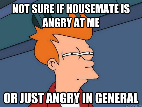 Not sure if housemate is angry at me or just angry in general  Futurama Fry