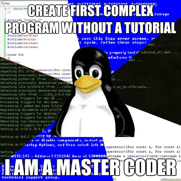 Create first complex program without a tutorial I AM A MASTER CODER  Computer Science Penguin