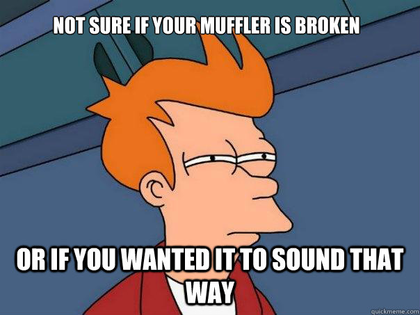 Not sure if your muffler is broken Or if you wanted it to sound that way - Not sure if your muffler is broken Or if you wanted it to sound that way  Futurama Fry