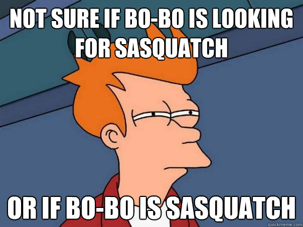 Not sure if bo-bo is looking for sasquatch Or if bo-bo is sasquatch  Futurama Fry