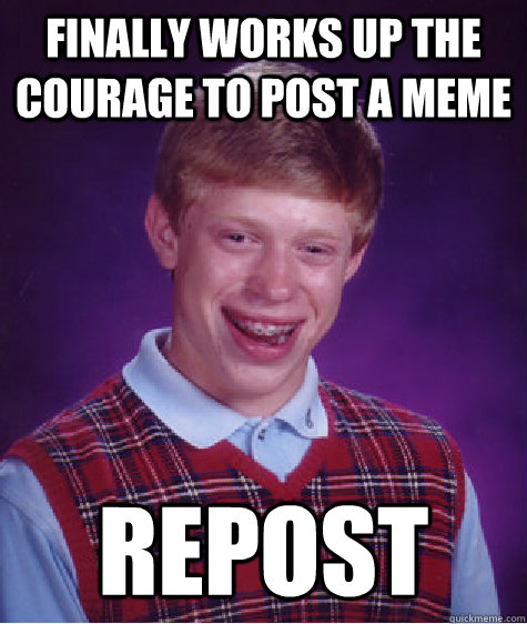 Finally works up the courage to post a meme repost  Bad Luck Brian