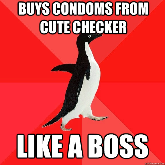 Buys condoms from cute checker like a boss  Socially Awesome Penguin