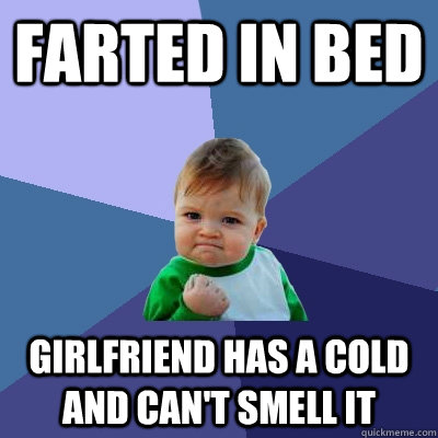 farted in bed girlfriend has a cold and can't smell it  Success Kid