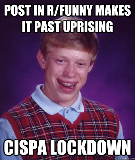 Post in r/funny makes it past uprising CISPA lockdown  Bad Luck Brian