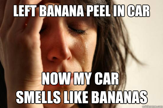 Left banana peel in car Now my car
 smells like bananas - Left banana peel in car Now my car
 smells like bananas  First World Problems