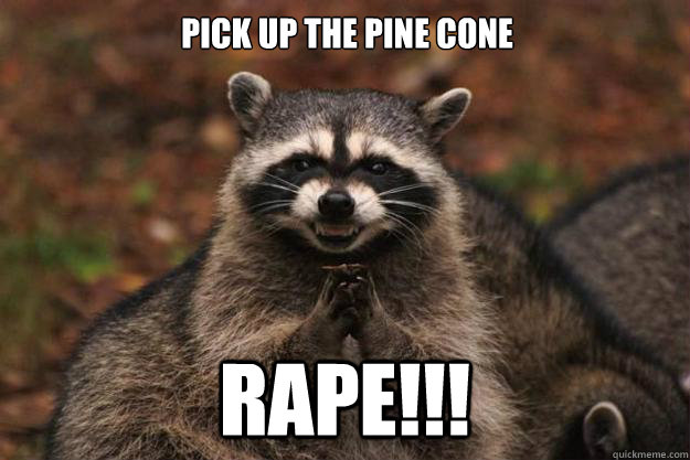 pick up the pine cone   rape!!! - pick up the pine cone   rape!!!  Evil Plotting Raccoon