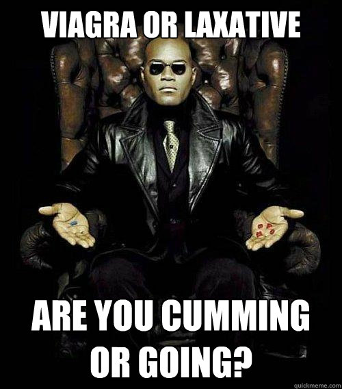 Viagra or laxative Are you cumming or going?   Morpheus