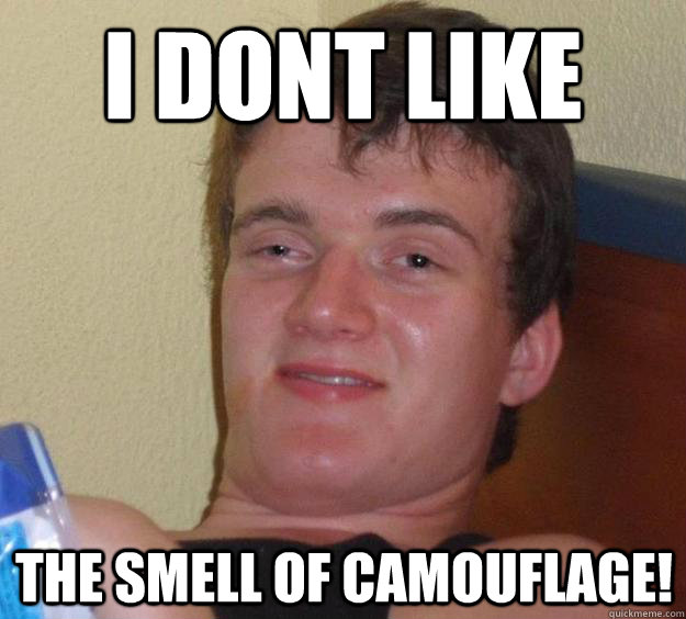 I dont like The smell of camouflage!  10 Guy