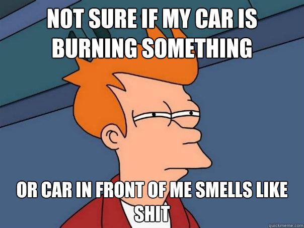 not sure if my car is burning something or car in front of me smells like shit  Futurama Fry