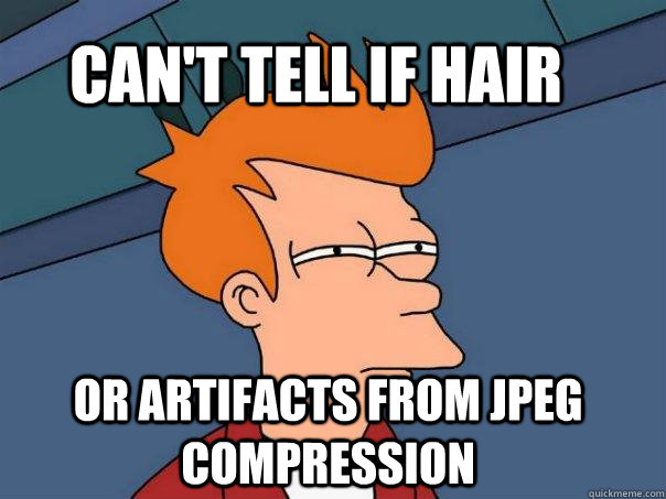 Can't tell if hair Or artifacts from jpeg compression - Can't tell if hair Or artifacts from jpeg compression  Futurama Fry