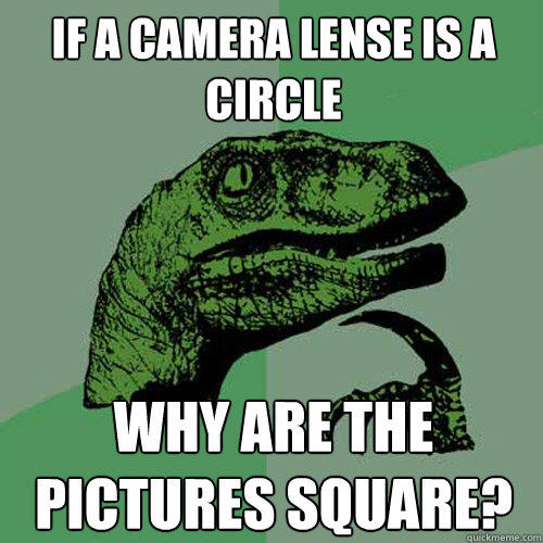 If a camera lense is a circle Why are the pictures square?  