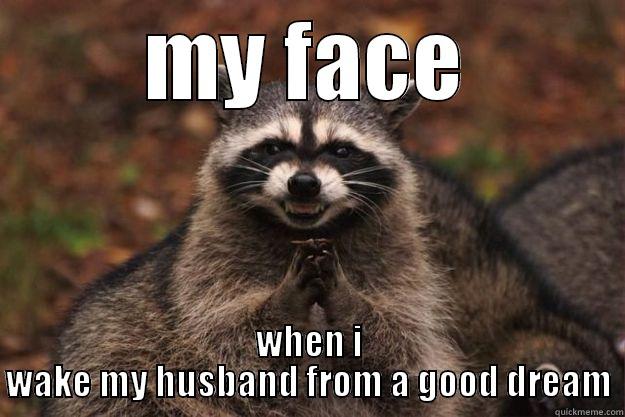 MY FACE WHEN I WAKE MY HUSBAND FROM A GOOD DREAM Evil Plotting Raccoon