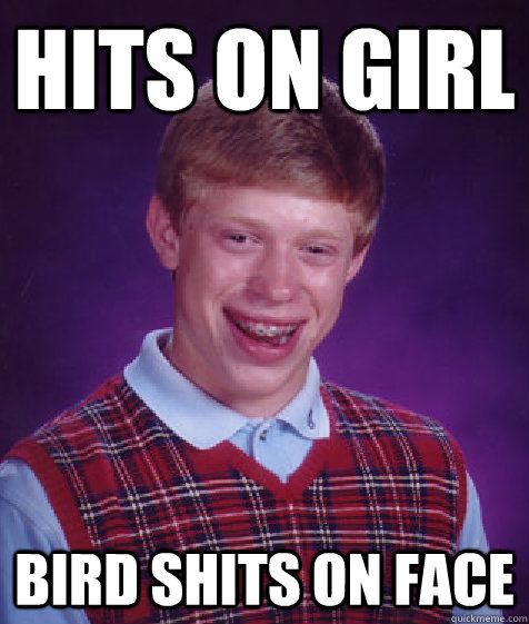 Hits on girl bird shits on face  Bad Luck Brian