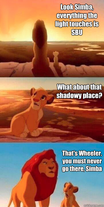 Look Simba, everything the light touches is SBU What about that shadowy place? That's Wheeler, you must never go there, Simba  SIMBA