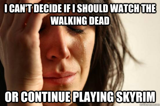 I can't decide If i should watch the walking dead or continue playing skyrim  First World Problems