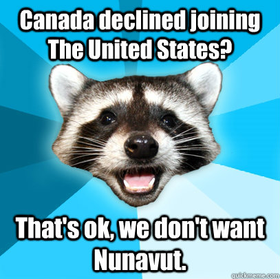 Canada declined joining The United States? That's ok, we don't want Nunavut.    Lame Pun Coon