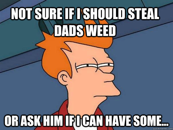 Not sure if I should steal dads weed Or ask him if i can have some...  - Not sure if I should steal dads weed Or ask him if i can have some...   Futurama Fry