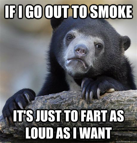 If I go out to smoke it's just to fart as loud as I want - If I go out to smoke it's just to fart as loud as I want  Confession Bear