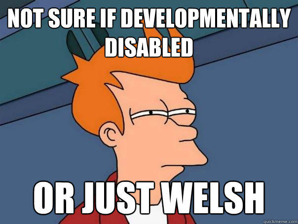 not sure if developmentally disabled or just welsh - not sure if developmentally disabled or just welsh  Futurama Fry