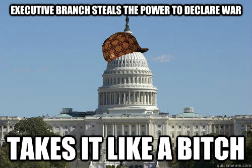 Executive branch steals the power to declare war Takes it like a bitch  Scumbag Government