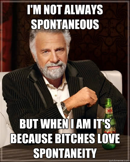 I'm not always spontaneous  but when i am it's because bitches love spontaneity - I'm not always spontaneous  but when i am it's because bitches love spontaneity  The Most Interesting Man In The World