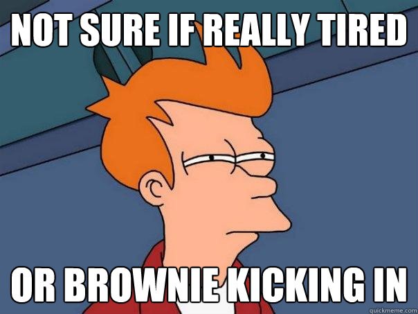 Not sure if really tired  or brownie kicking in   Futurama Fry